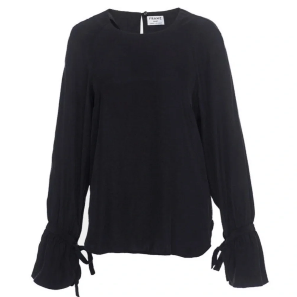 NWT FRAME Denim Voluminous Cuff Silk Blouse - Black Size Medium - Picture 1 of 12